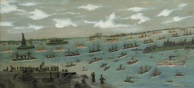 Rassegna della flotta degli Stati Uniti nel porto di New York con la Statua della Libertà, 1893 da Andrew Meyer