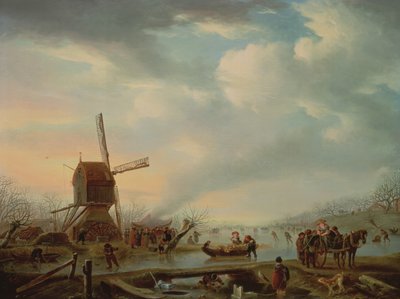 Un ampio paesaggio invernale con pattinatori da Andries Vermeulen