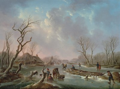 Pattinatori su un fiume ghiacciato da Andries Vermeulen