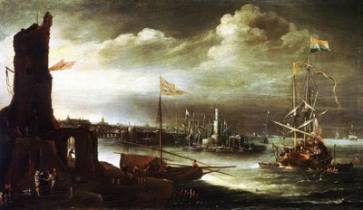 Una nave olandese ancorata davanti al porto di Genova (Italia) da Andries van Eertvelt