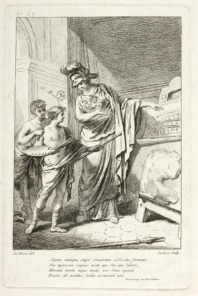 Minerva insegna a un giovane artista, illustrazione per il Catalogue historique du Cabinet di Mariette da Ange Laurent de Lalive de Jully