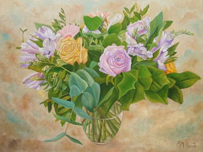 Mazzo di fiori pastello in un vaso di vetro da Angeles M. Pomata