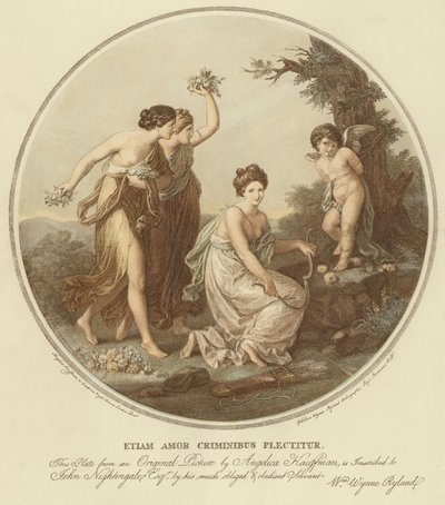 Due ninfe deridono Cupido legato a un albero da Angelica (after) Kauffmann