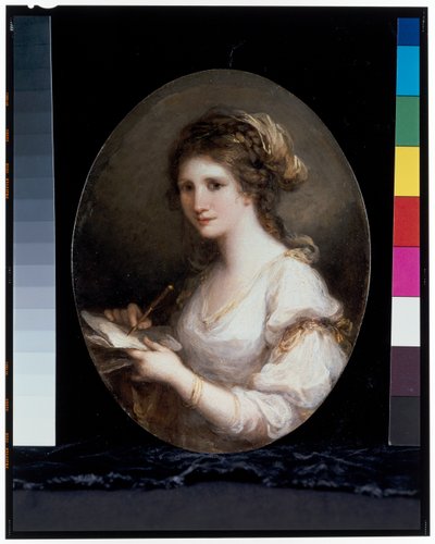 Presunto autoritratto in veste di poesia, in abito bianco, con penna e carta da Angelica Kauffman