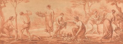 Un fregio: uomini che piantano alberi, donne che raccolgono fiori e annaffiano fiori da Angelica Kauffmann