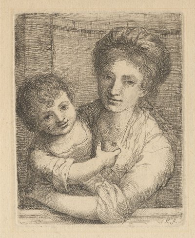Mamma che tiene in braccio un bambino con una mela da Angelica Kauffmann