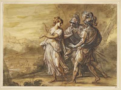 Scena mitologica. Giovane donna con arco si volta verso due uomini armati da Angelica Kauffmann
