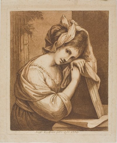 Donna che riposa la testa su un libro da Angelica Kauffmann