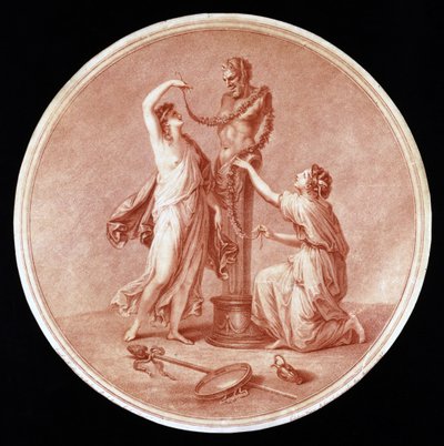 Ninfe che adornano una statua di Pan, inciso da William Wynne Ryland da Angelica after Kauffmann