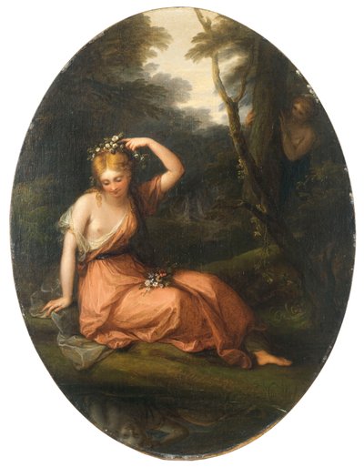 Silvia, che si decora con fiori mentre è osservata da Dafne da Angelica Kauffmann