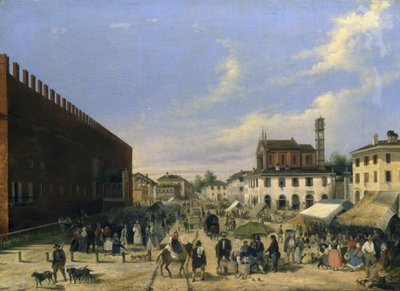 Piazza del mercato a Belgioioso da Angelo Inganni