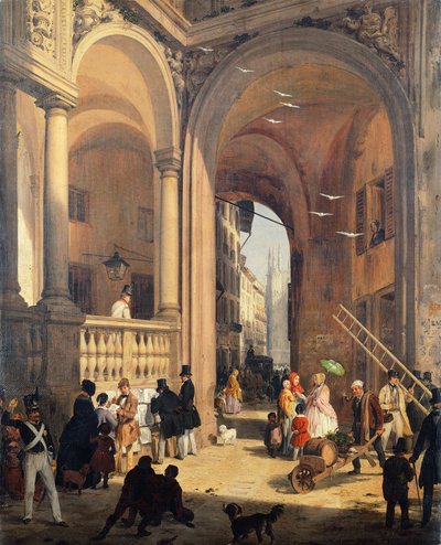 Piazza dei Mercanti o La transizione dalla Vecchia Piazza dei Pescivendoli da Angelo Inganni