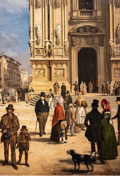 Veduta del Duomo con il Coperto dei Figini (dettaglio) da Angelo Inganni