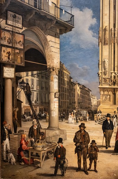 Veduta del Duomo con il Coperto dei Figini (dettaglio) da Angelo Inganni
