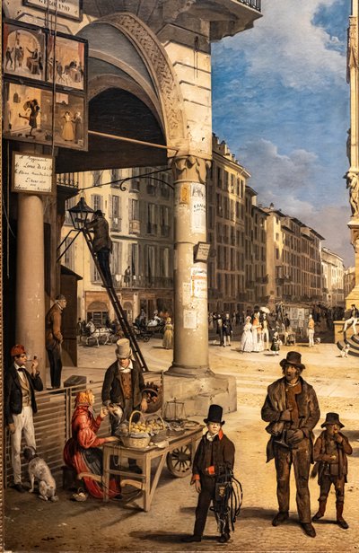 Veduta del Duomo con il Coperto dei Figini (dettaglio) da Angelo Inganni