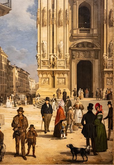 Vista del Duomo con il Coperto di Figini (dettaglio) da Angelo Inganni