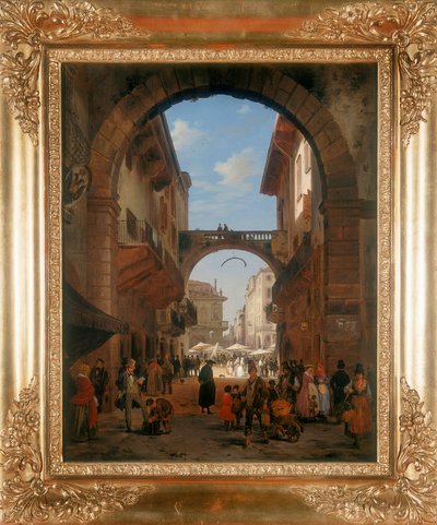 Veduta di una strada cittadina da Angelo Inganni