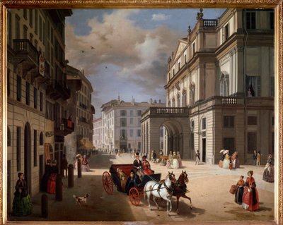 Veduta della piazza del Teatro alla Scala, Milano da Angelo Inganni
