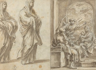 Due figure femminili drappeggiate; Riposo nella fuga in Egitto (verso) da Angelo Marullo