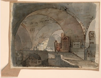 Scenografia, spazio sotterraneo a volta con tombe da Angelo Toselli