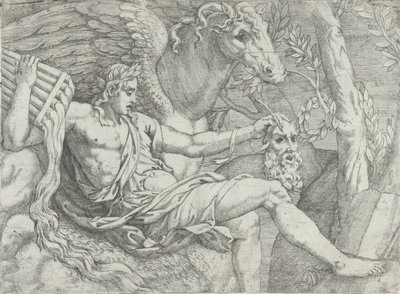 Apollo con flauto nella mano destra accompagnato da Pegaso da Angiolo Falconetto