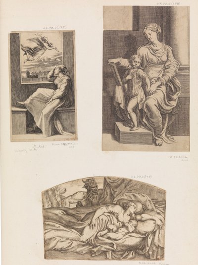 Donna e angelo, Vergine e Bambino, Satiro che osserva una giovane madre e bambino dormire, 1555-1567 da Angiolo Falconetto