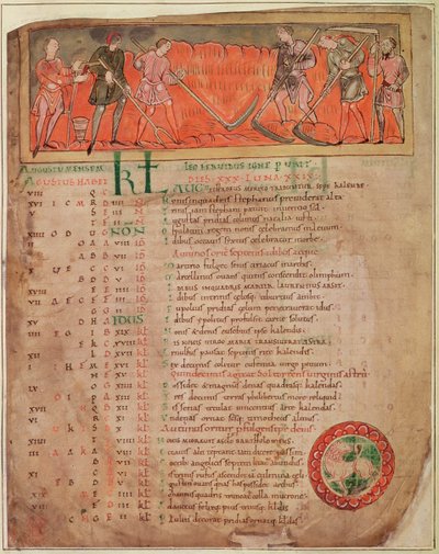 Cott Tib B V f.6v Raccolta, da un Calendario, c.1030 da Anglo Saxon