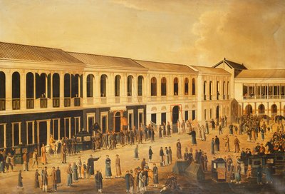 Veduta degli Hongs sul lungomare di Canton, c. 1825 da Anglo Chinese School