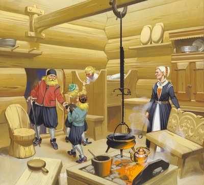 Casa norvegese del XVII secolo (gouache su carta) da Angus McBride