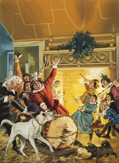 Portare il ceppo di Yule (gouache su carta) da Angus McBride