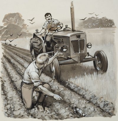 Contadino alla scoperta di una reliquia antica (gouache su carta) da Angus McBride