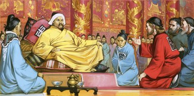 Marco Polo alla corte di Kublai Khan, XX secolo (gouache su carta) da Angus McBride