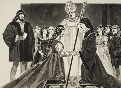 Matrimonio di Lucrezia Borgia (1480-1519) con il duca Alfonso (gouache su carta) da Angus McBride
