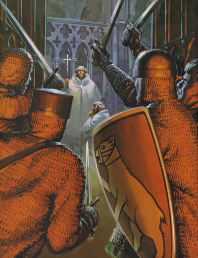 Assassinio di Thomas A Becket nella cattedrale di Canterbury (litografia a colori) da Angus McBride