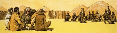 I pionieri negoziano con i capi tribù in Africa da Angus McBride