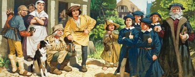 I bambini della scuola e il loro maestro (gouache su carta) da Angus McBride