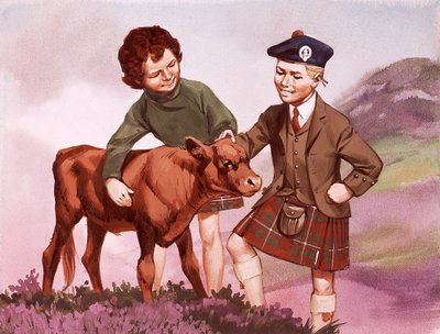Bambini scozzesi nel loro costume nazionale da Angus McBride