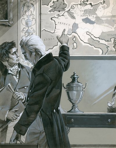 William Pitt indica la mappa della Francia da Angus McBride