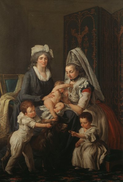 Ritratto di una signora, in un interno con la sua governante e tre bambini da Anicet Charles Lemonnier