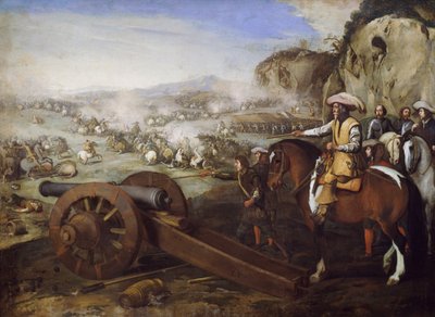 Capitano a cavallo che ordina di sparare il cannone durante la battaglia da Aniello Falcone