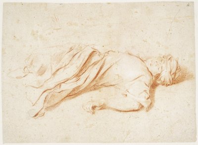 Figura maschile sdraiata in abito orientale. Verso: Schizzo di uomo che corre e schizzo di figura che allunga le braccia da Aniello Falcone