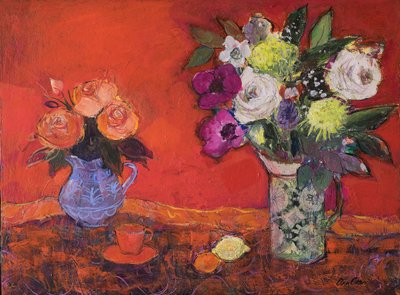 Due Brocche di Fiori su Rosso, 2019 da Ann Oram