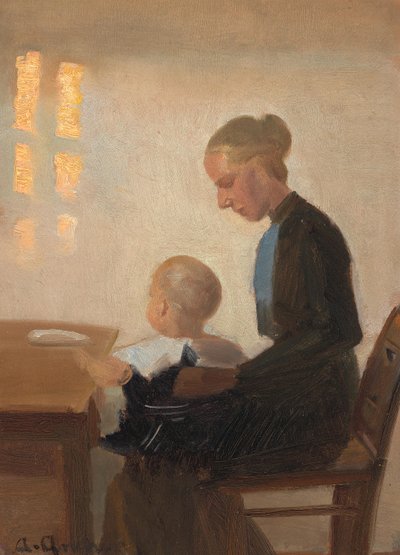 Un interno con madre e figlio. da Anna Ancher