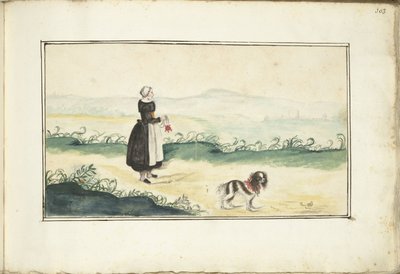 Contadina e cane in un paesaggio da Anna Cornelia Moda (possibly)