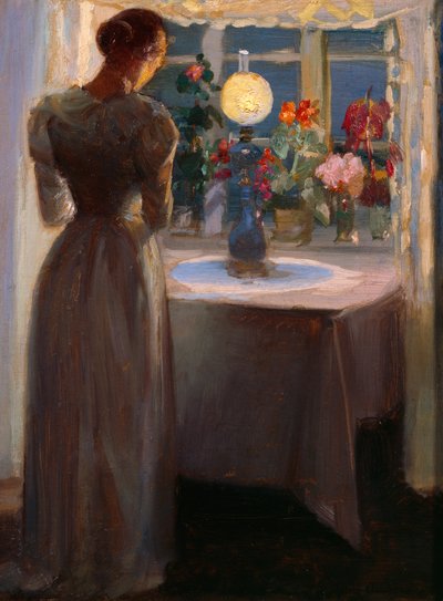 Giovane ragazza davanti a una lampada da Anna Kirstine Ancher