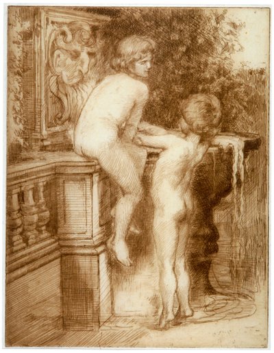 Due ragazzi a una fontana, c. 1864-1930 da Anna Lea Merritt