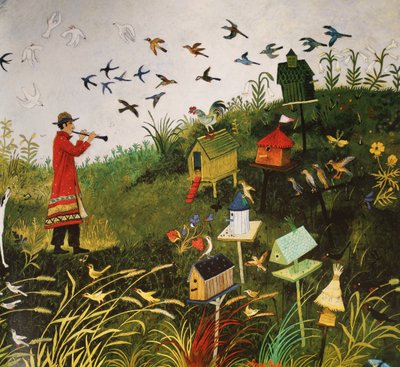 Pifferaio con uccelli neri, 2001 (acrilico) da Anna Pugh