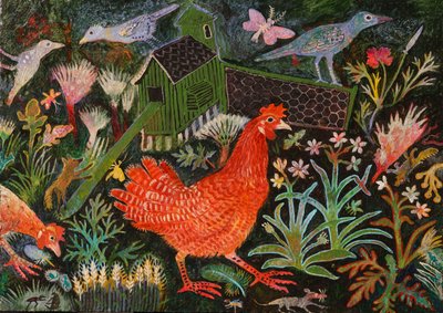 Corsa della gallina rossa, 2018 (acrilico) da Anna Pugh