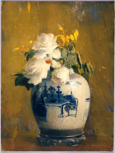 Le rose bianche, prima del 1922 (acquerello opaco, grafite, tocchi di pastello e tocchi di acquerello trasparente su carta crema, moderatamente spessa e leggermente strutturata, montata su cartoncino di pasta di legno) da Anna S. Fisher