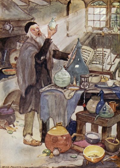 Alchimista, scena dalla fiaba di Hans Christian Andersen Il racconto del vento da Anne (after) Anderson